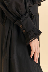 Blouse à manches longues et col en V en coton - Noir
