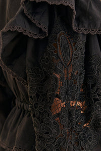 Blouse à manches longues et col en V en coton - Noir