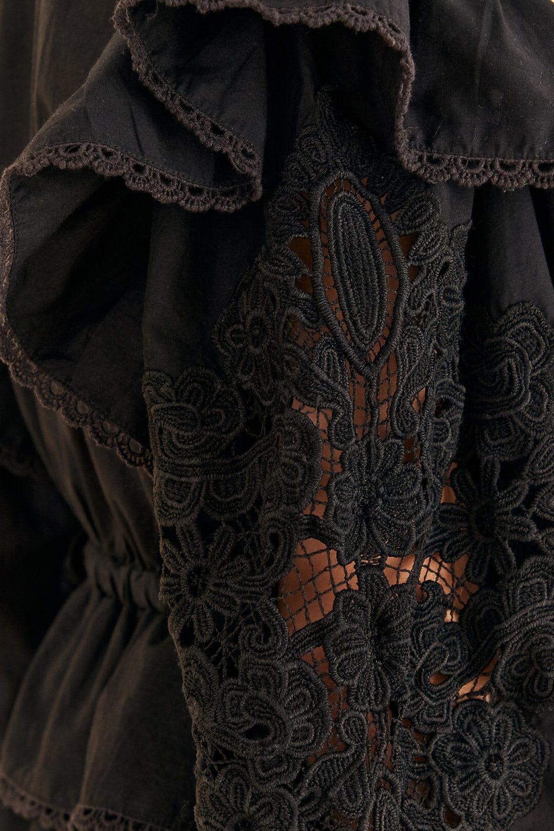 Blouse à manches longues et col en V en coton - Noir