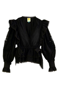 Blouse à manches longues et col en V en coton - Noir