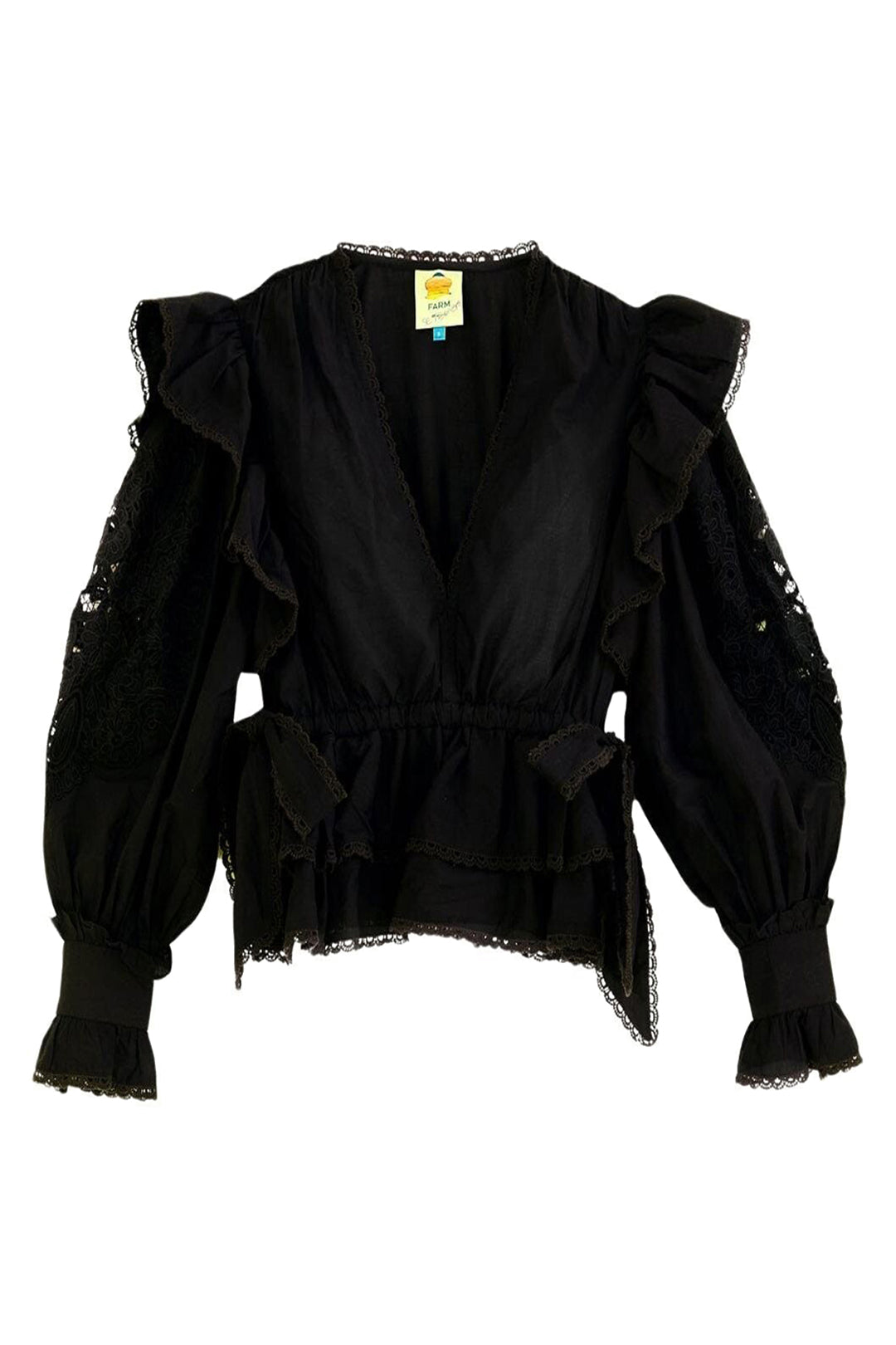 Blouse à manches longues et col en V en coton - Noir