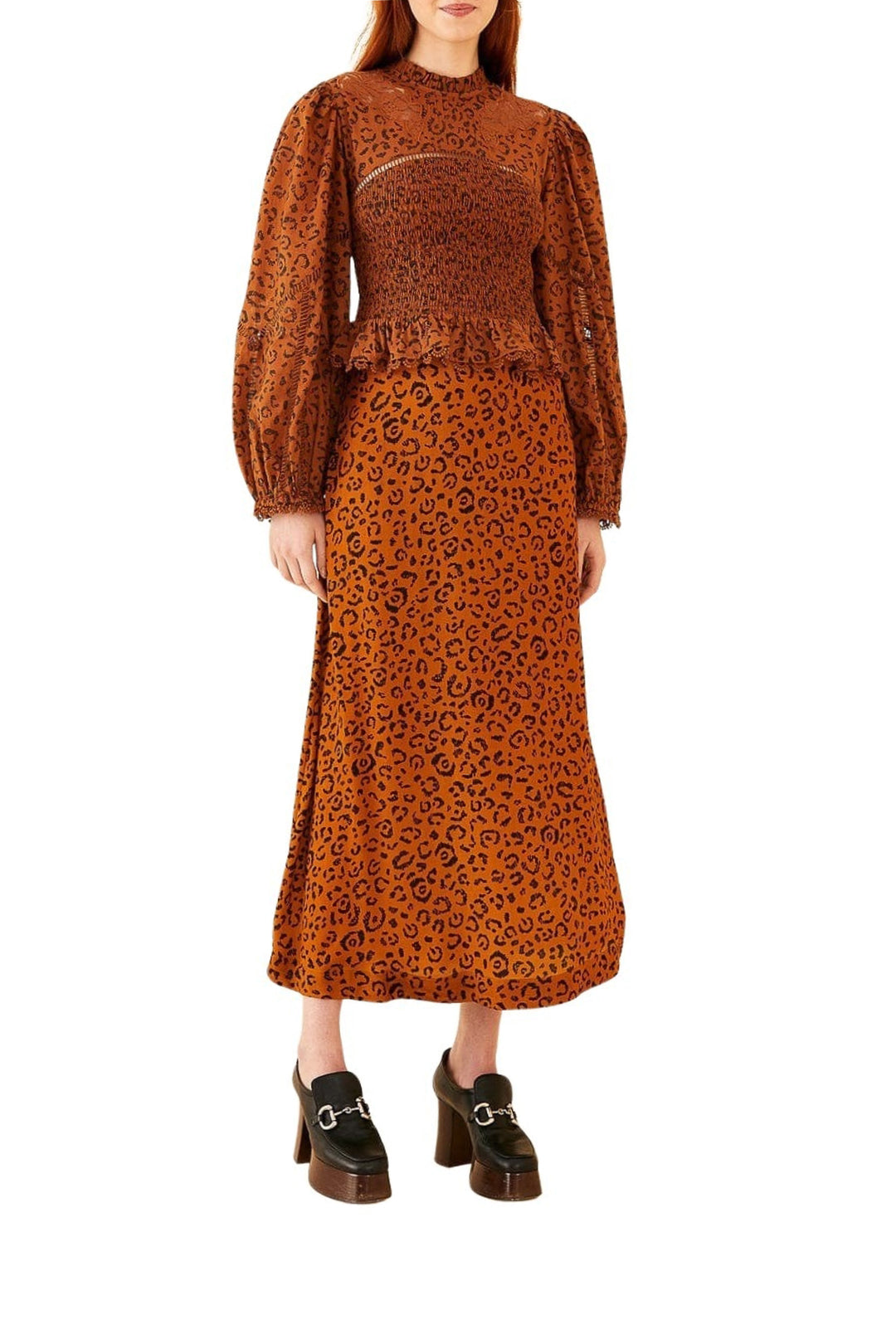Jupe midi à motif Léopard - Orange
