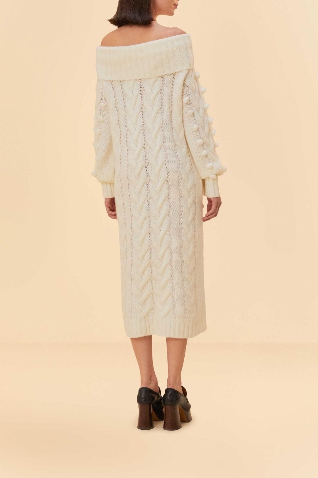 Robe midi tressée en maille - Blanc