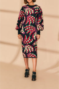 Robe midi Banana Dots en maille - Bordeaux