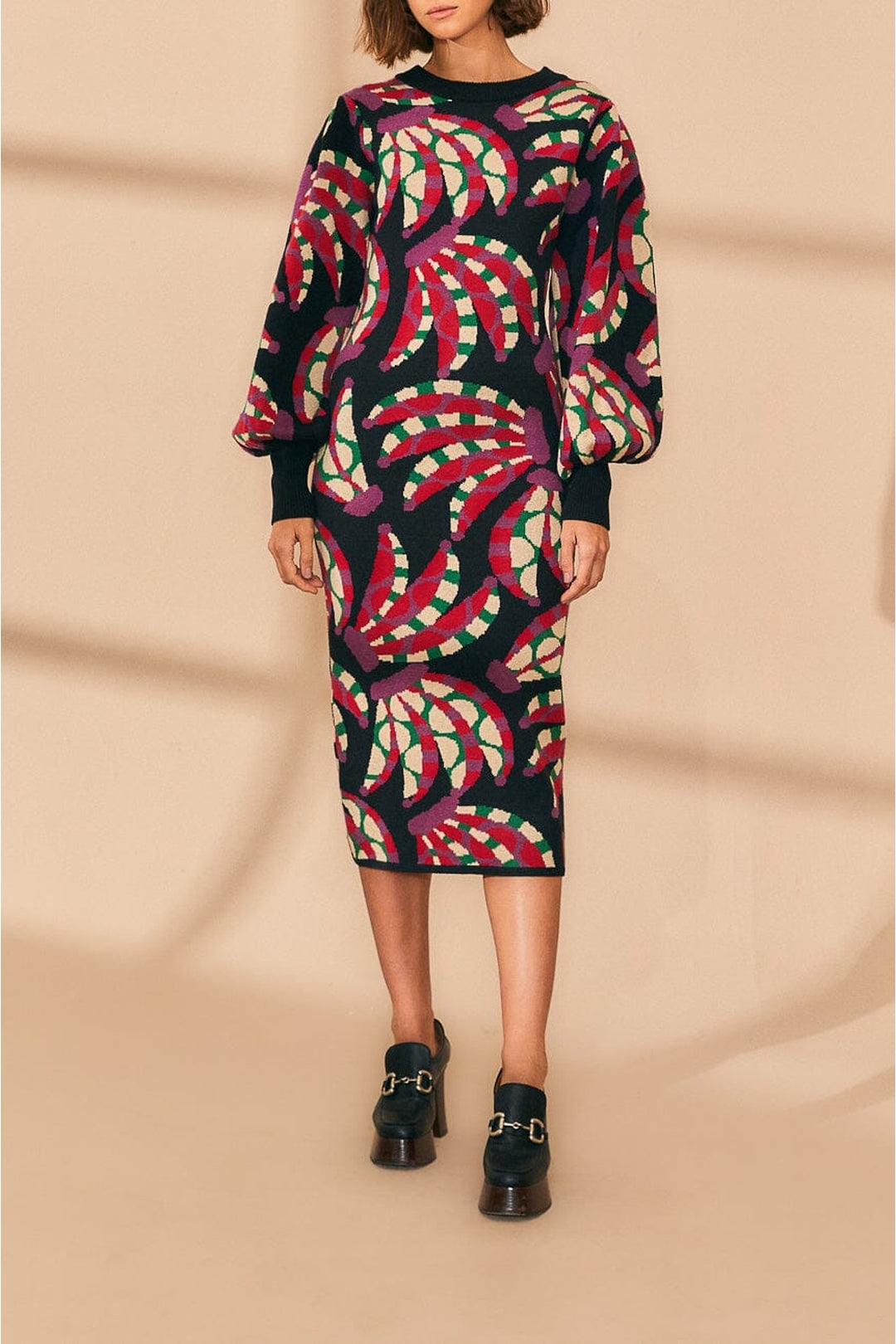 Robe midi Banana Dots en maille - Bordeaux