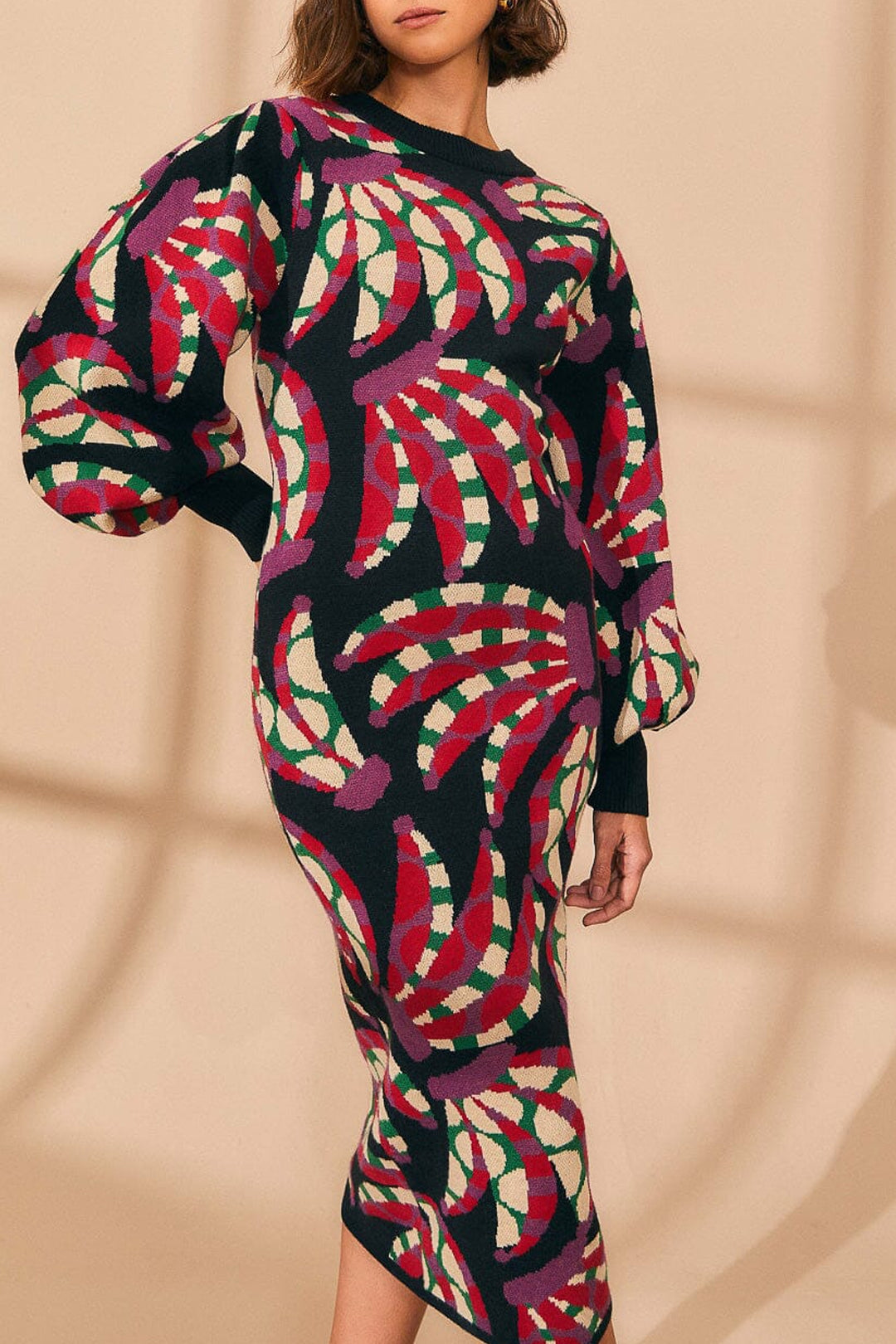Robe midi Banana Dots en maille - Bordeaux