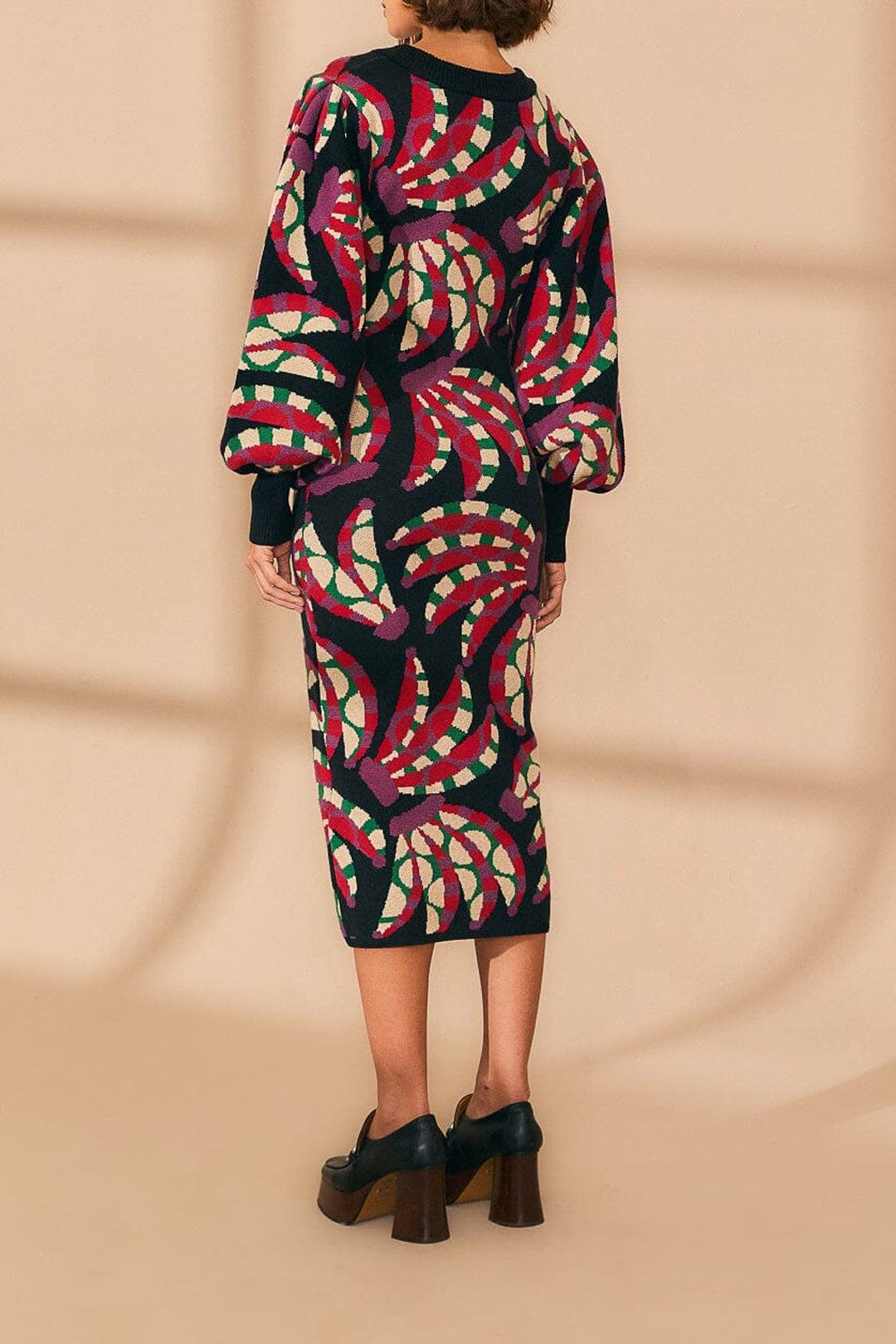 Robe midi Banana Dots en maille - Bordeaux