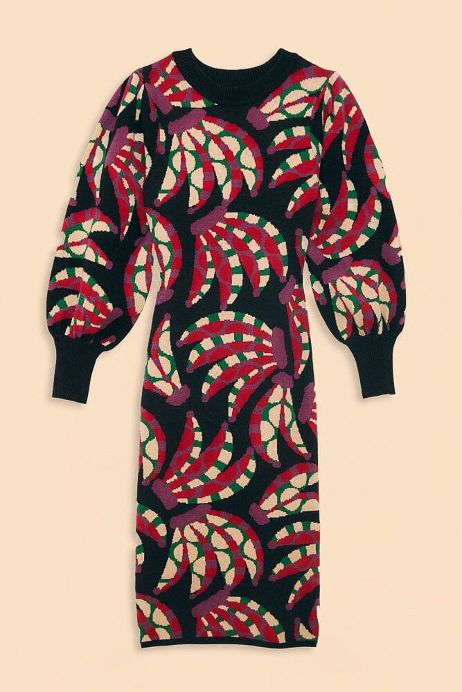 Robe midi Banana Dots en maille - Bordeaux