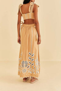 Robe longue Richelieu sans manches en lin - Beige