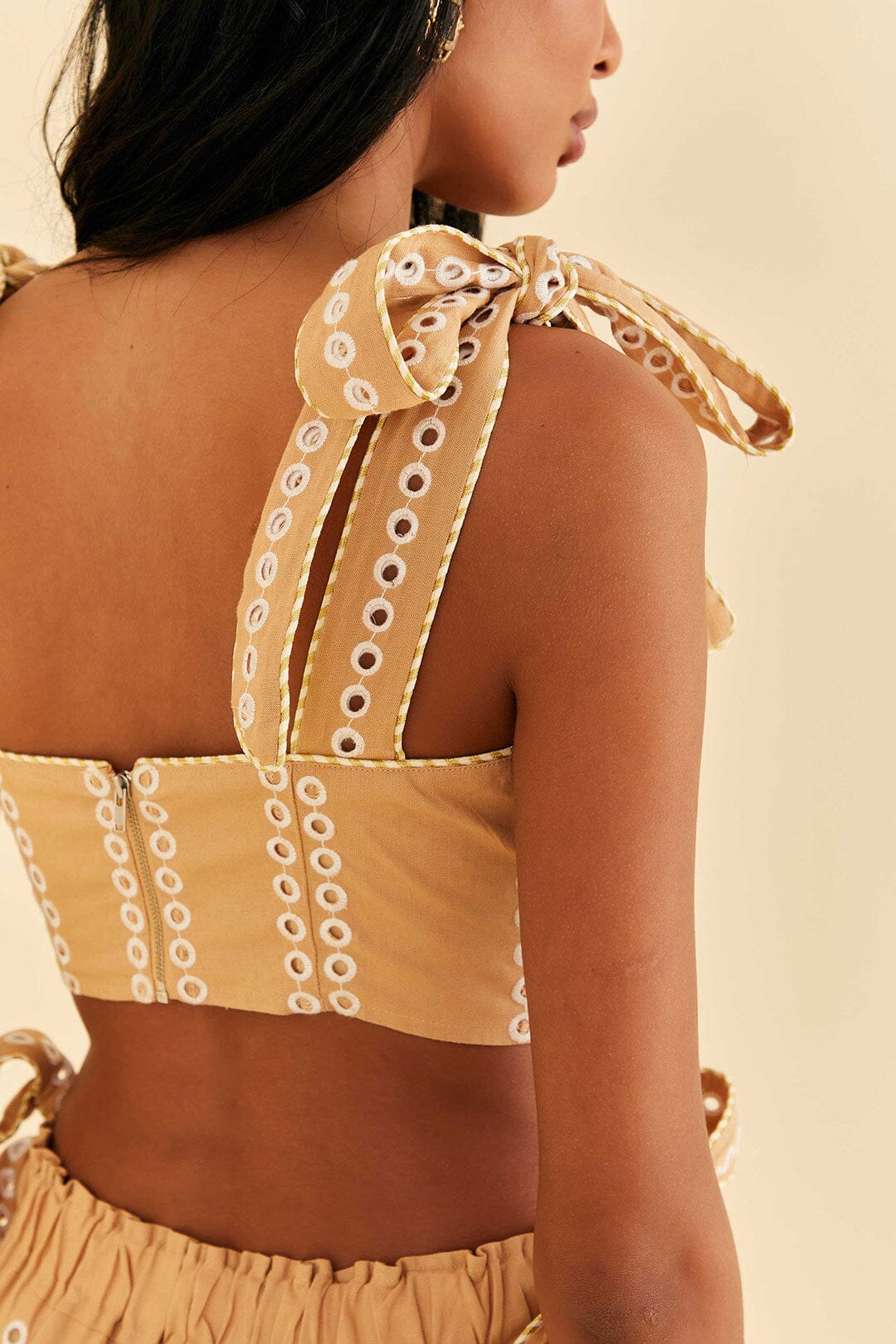Robe longue Richelieu sans manches en lin - Beige