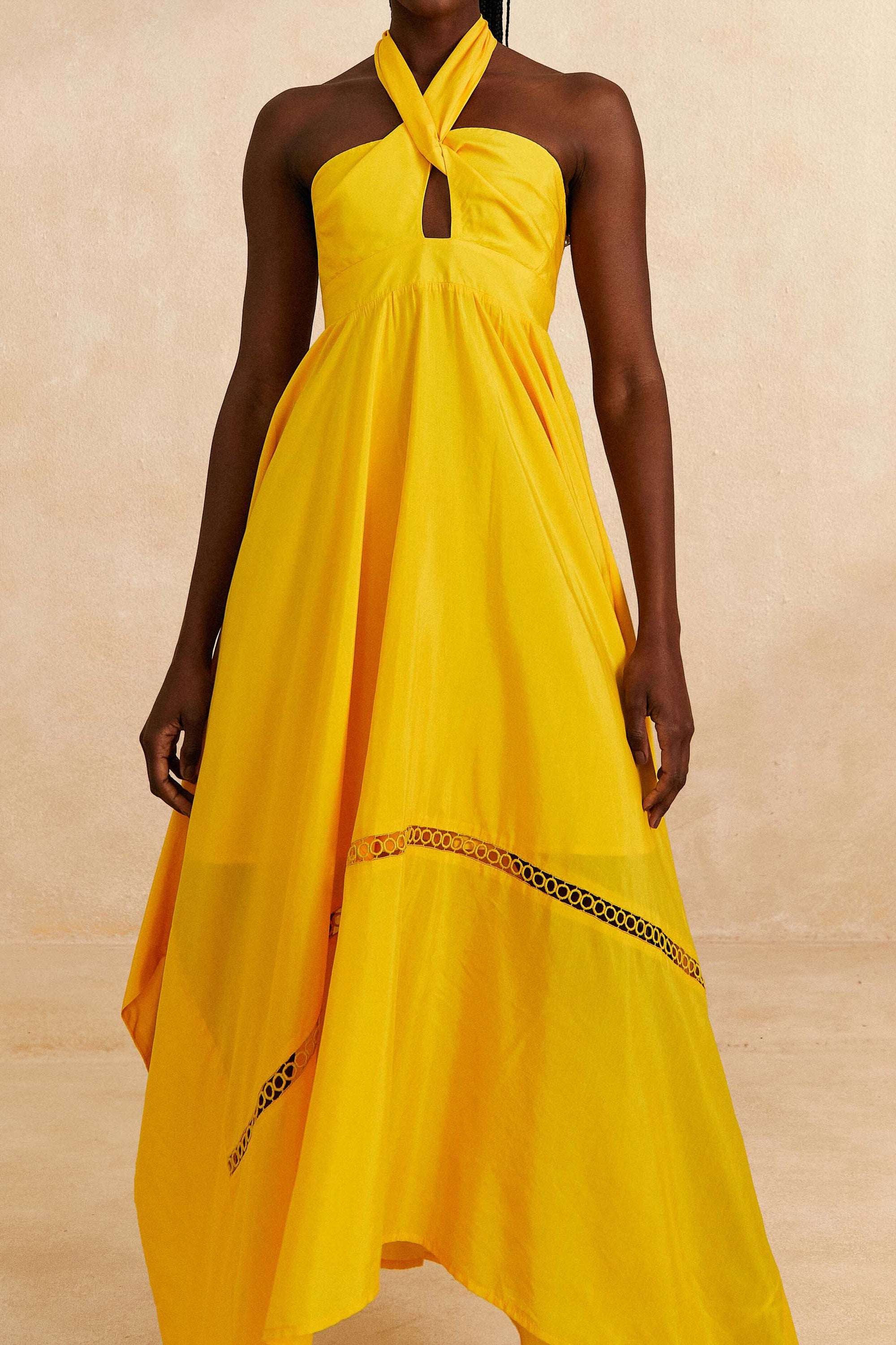 Robe longue sans manches en coton - Jaune