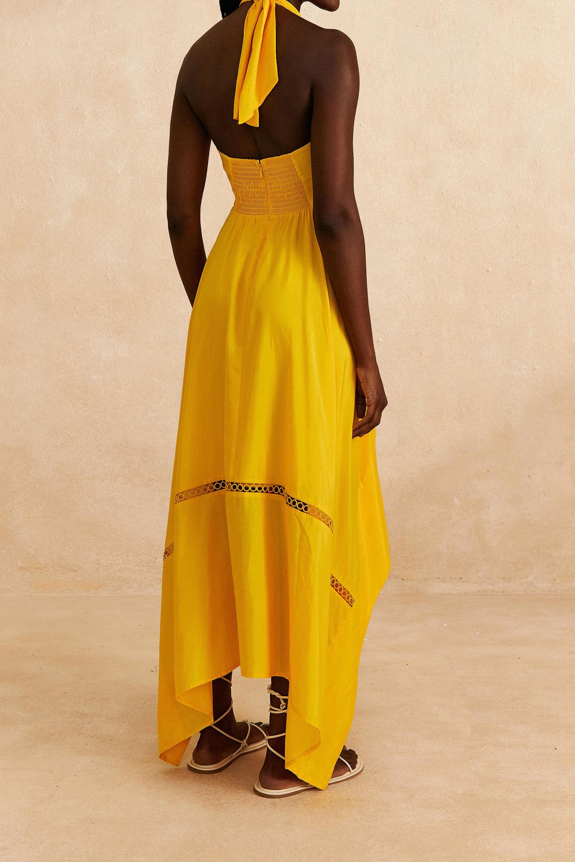 Robe longue sans manches en coton - Jaune