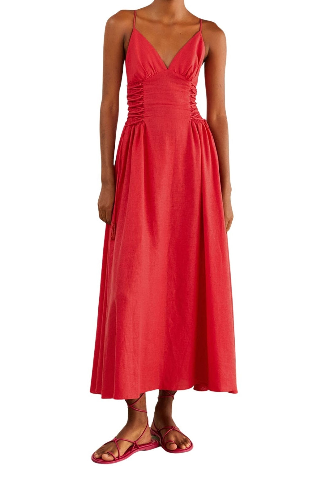Robe longue sans manches en lin - Rouge