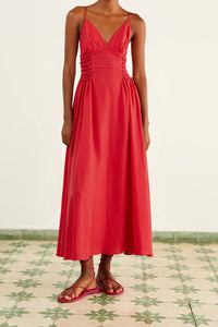 Robe longue sans manches en lin - Rouge