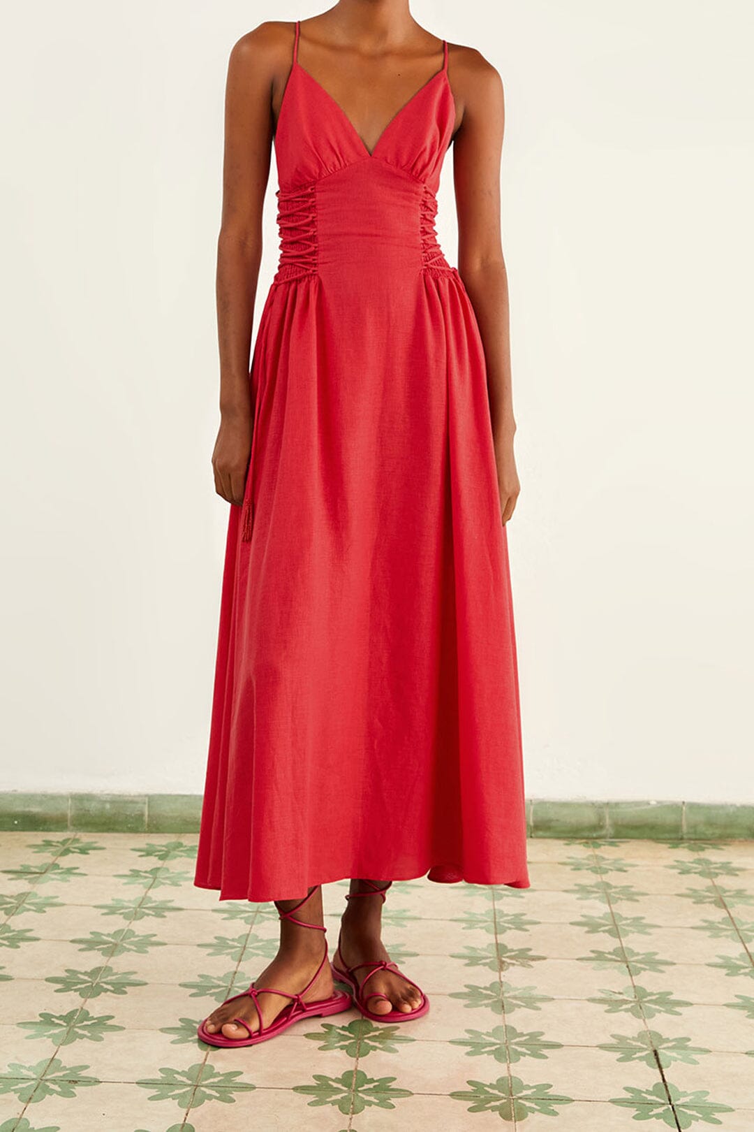 Robe longue sans manches en lin - Rouge