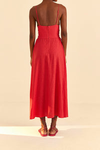 Robe longue sans manches en lin - Rouge