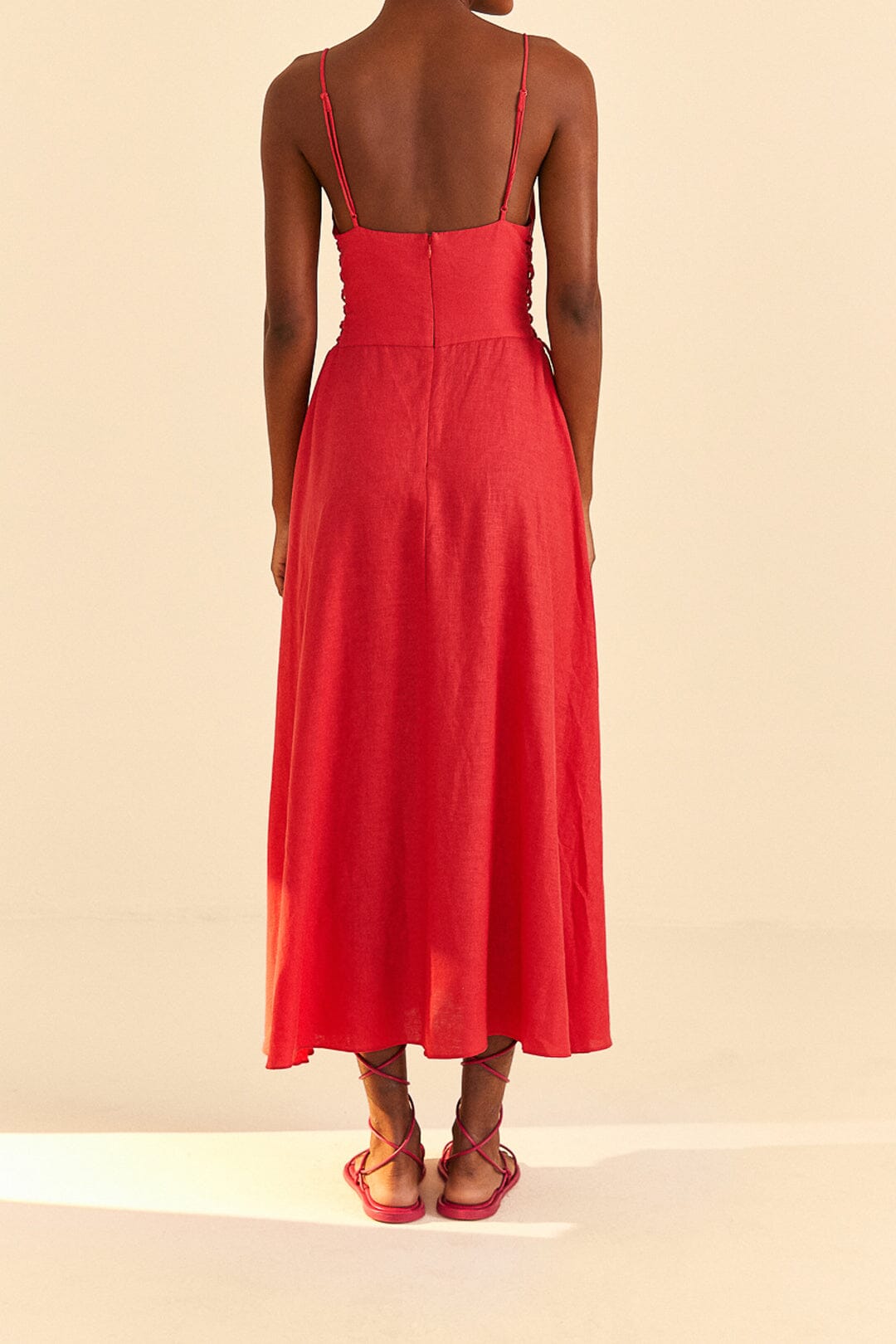 Robe longue sans manches en lin - Rouge