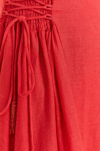 Robe longue sans manches en lin - Rouge