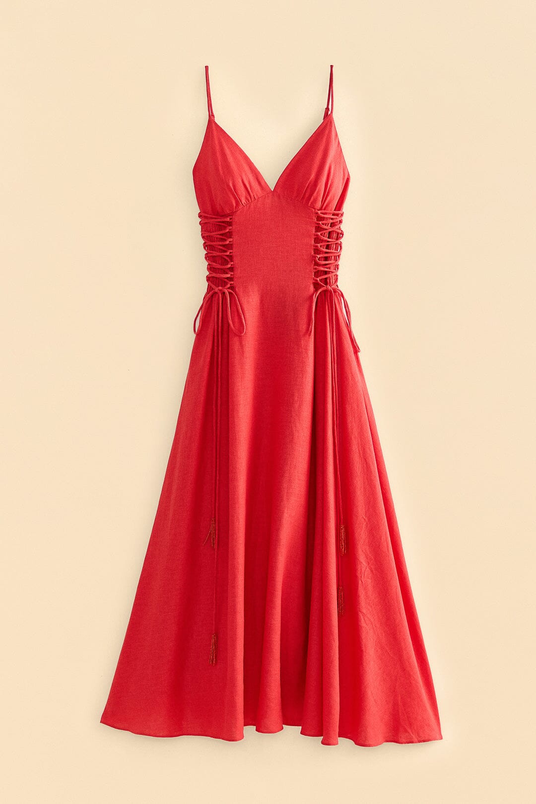 Robe longue sans manches en lin - Rouge