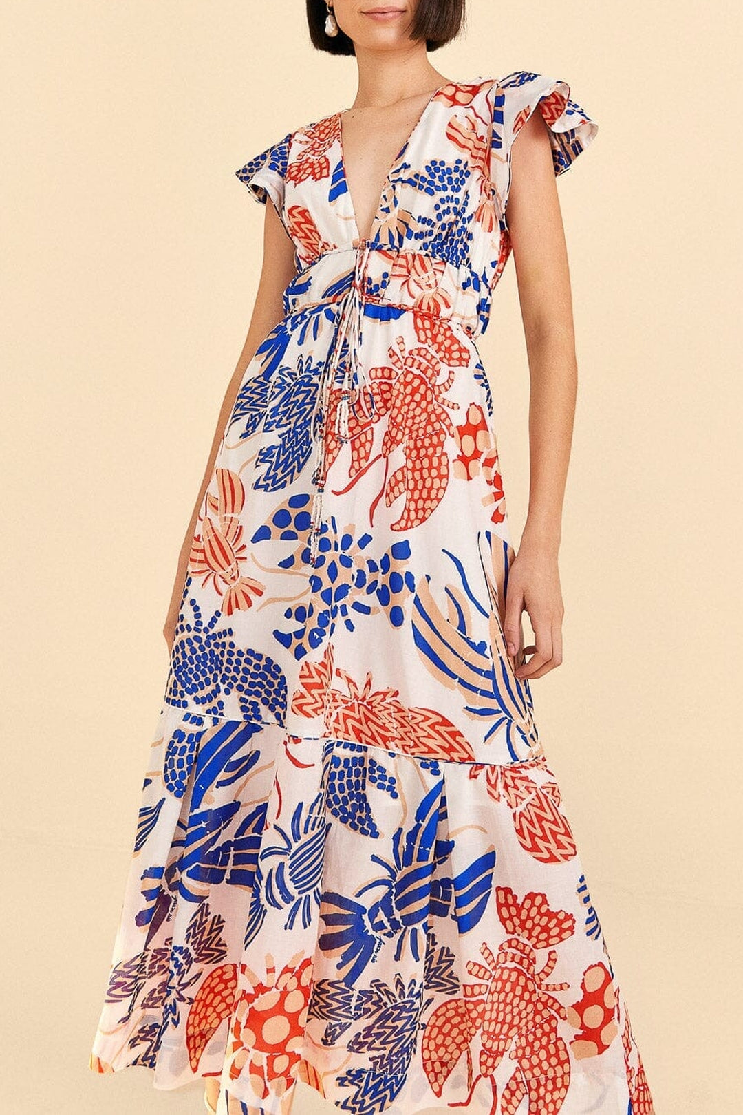 Robe longue à motifs homards en coton - Orange