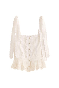 Blouse en dentelle en coton - Blanc