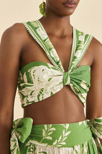 Top court Monstera en dentelle en lin - Vert