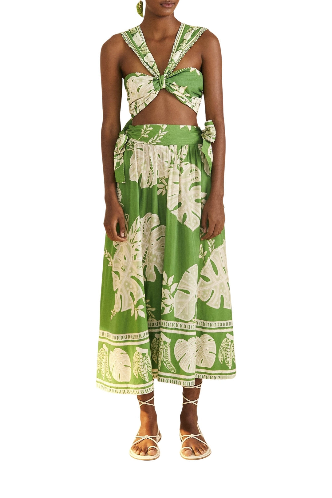 Top court Monstera en dentelle en lin - Vert