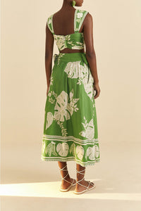 Top court Monstera en dentelle en lin - Vert