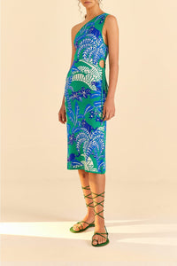 Robe midi Jungle Panther en maille - Bleu