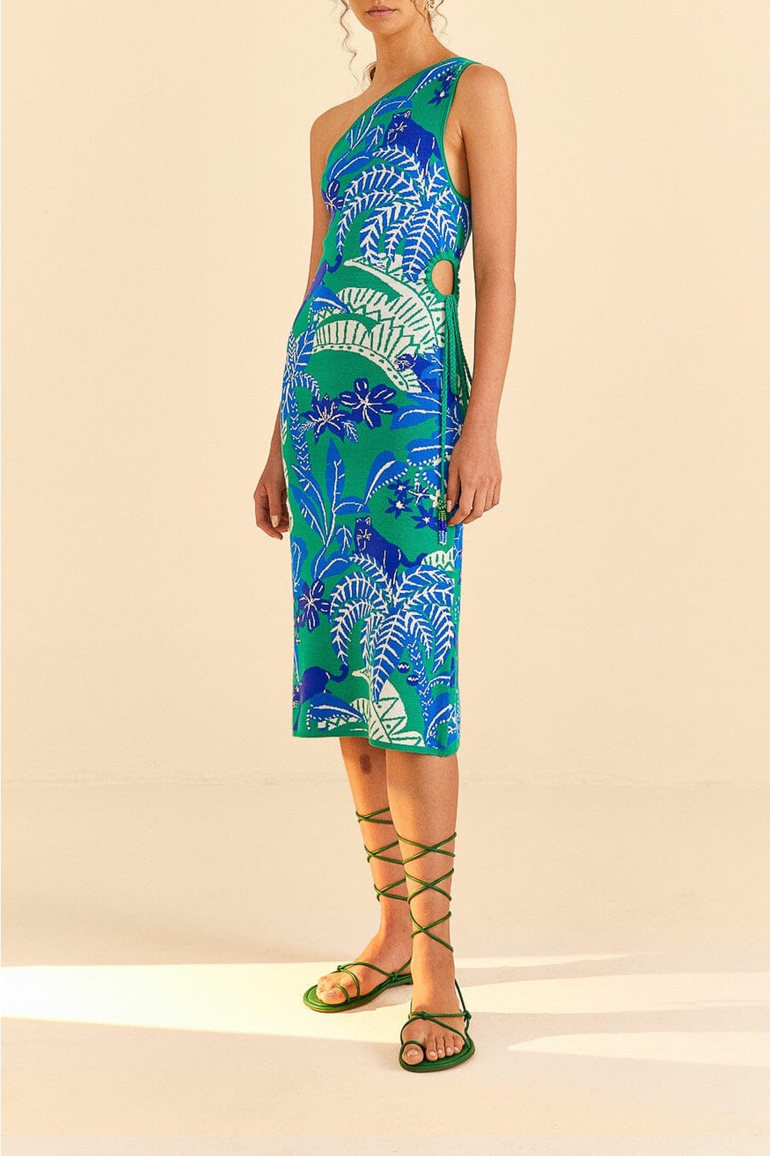 Robe midi Jungle Panther en maille - Bleu
