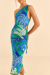 Robe midi Jungle Panther en maille - Bleu