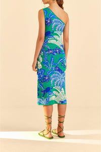 Robe midi Jungle Panther en maille - Bleu