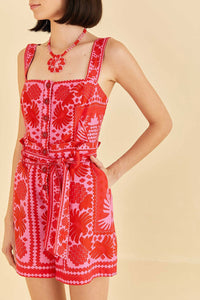 Combi-short Jungle Scarf en lin - Rouge