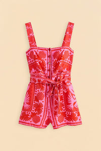 Combi-short Jungle Scarf en lin - Rouge
