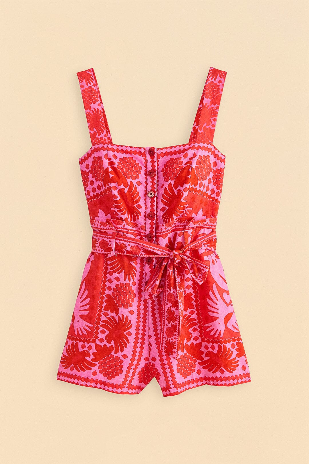 Combi-short Jungle Scarf en lin - Rouge