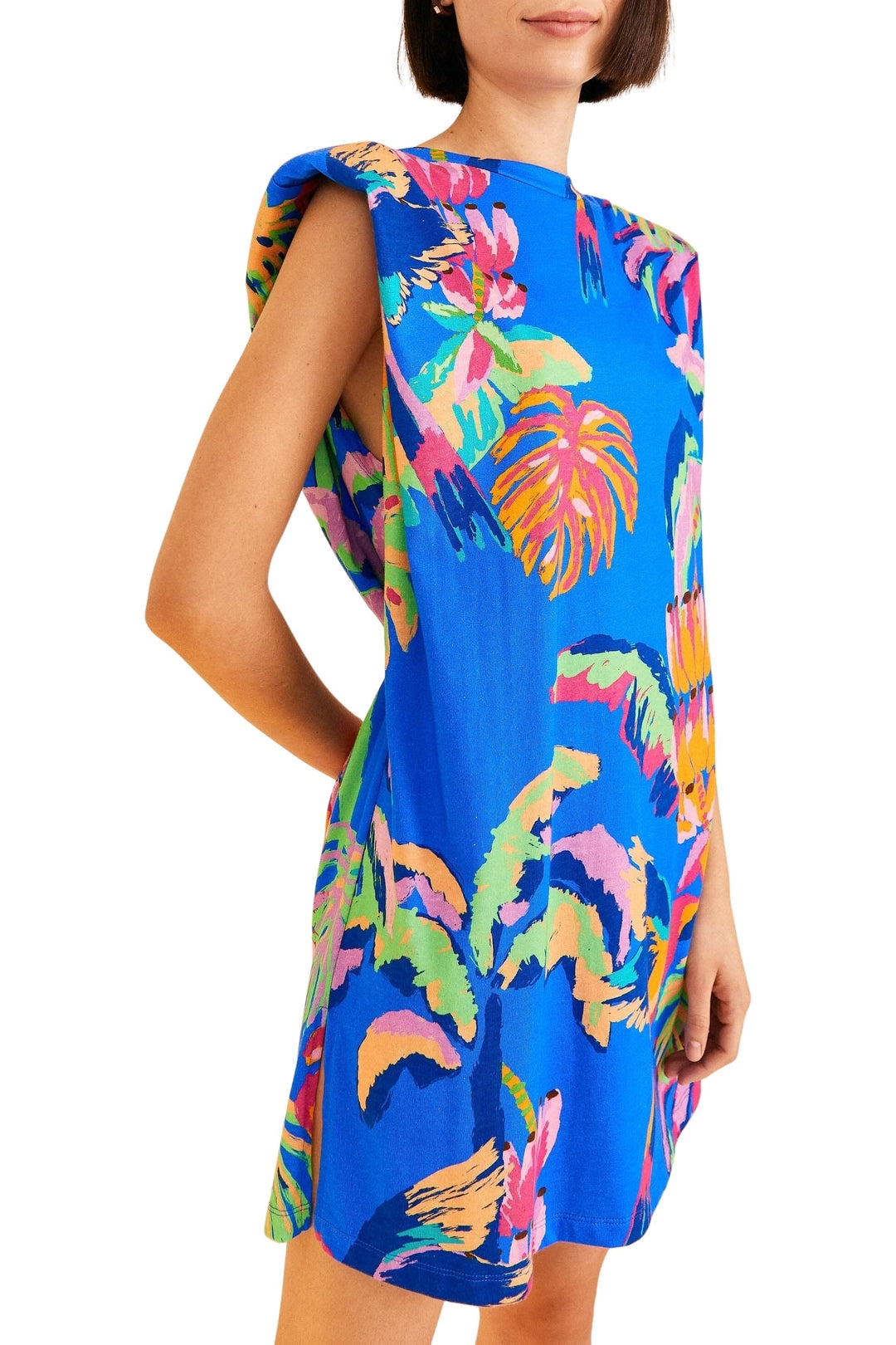 Robe courte Painted Jungle façon t-shirt en coton - Bleu