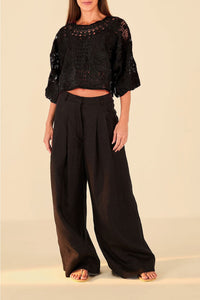Blouse courte Alucina Luz en dentelle - Noir