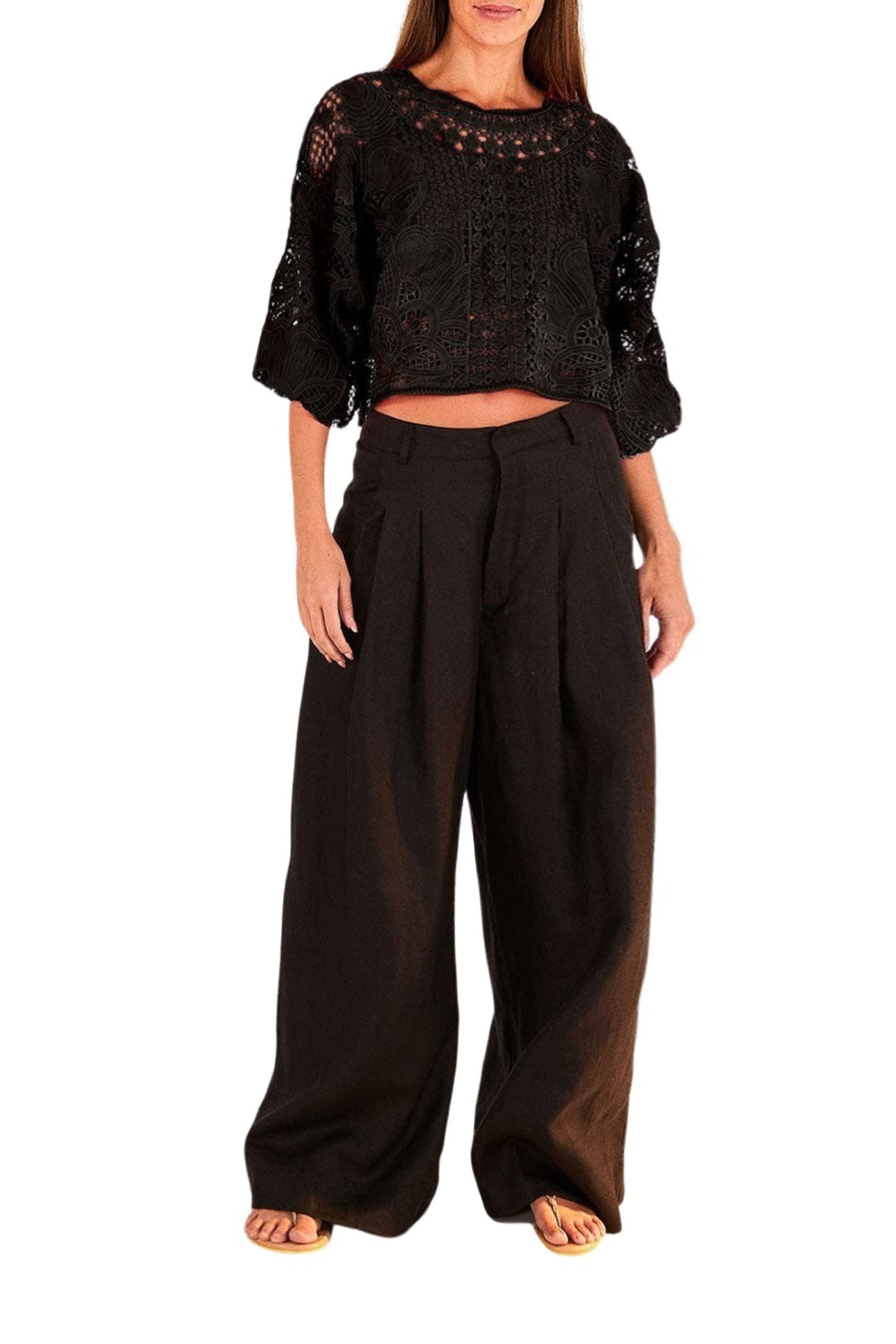 Blouse courte Alucina Luz en dentelle - Noir