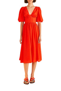 Robe midi à manches courtes en coton - Rouge