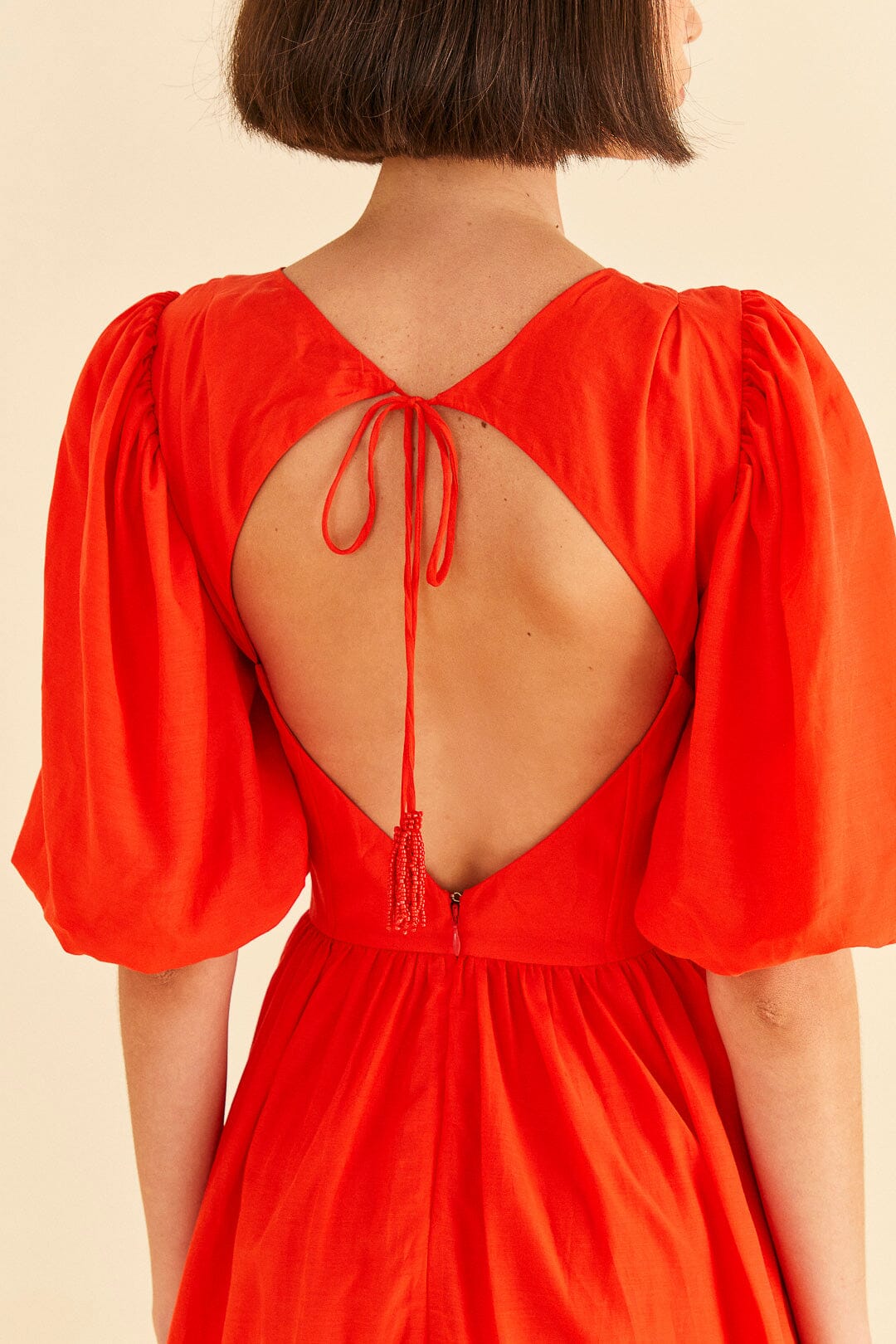Robe midi à manches courtes en coton - Rouge