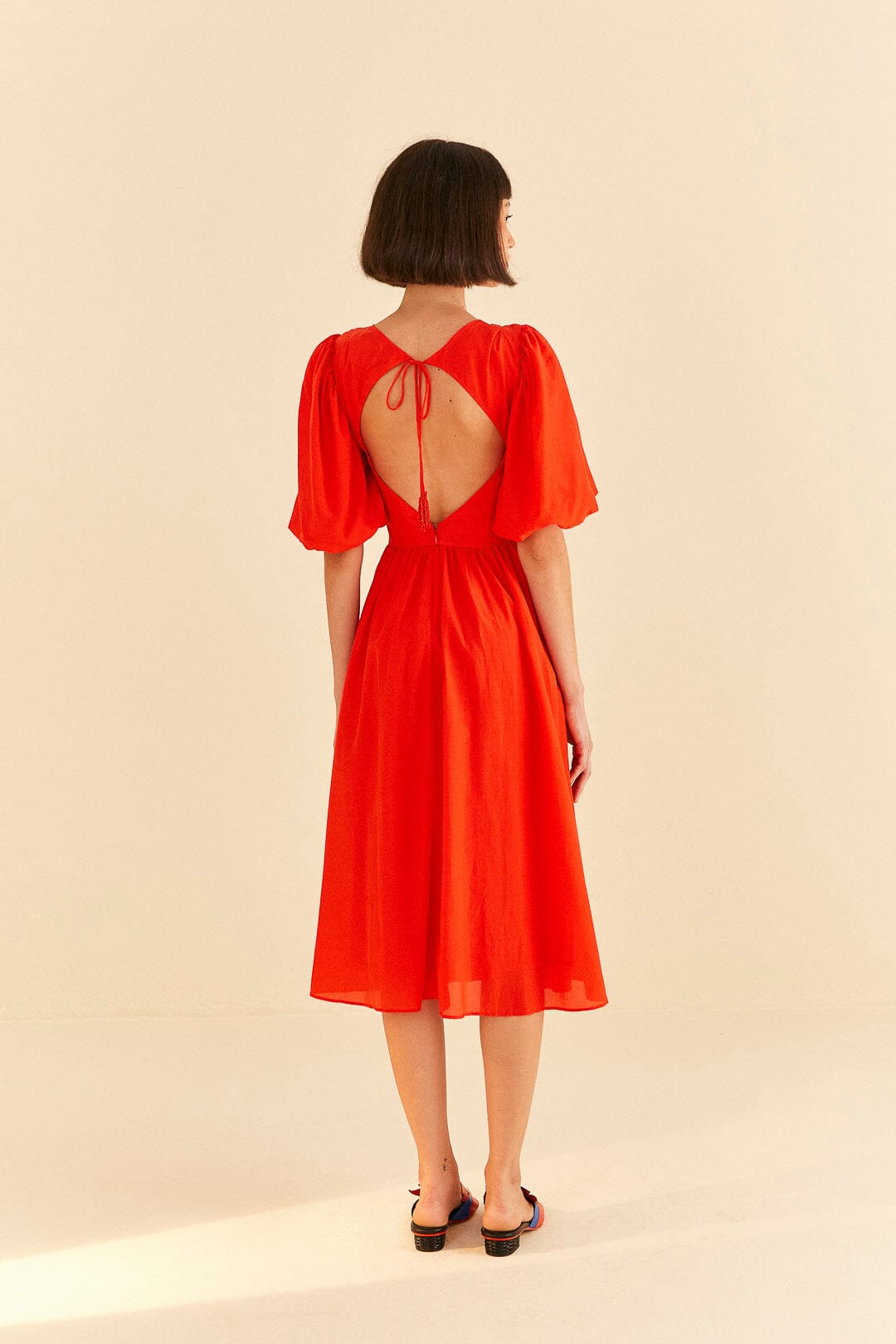 Robe midi à manches courtes en coton - Rouge