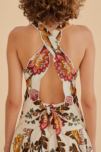 Robe midi Sand Cut Out à fleurs Léopard en lin - Beige