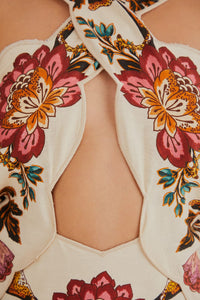 Robe midi Sand Cut Out à fleurs Léopard en lin - Beige
