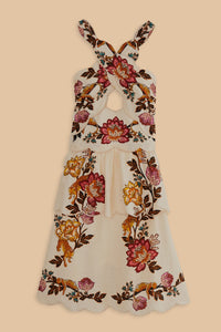 Robe midi Sand Cut Out à fleurs Léopard en lin - Beige