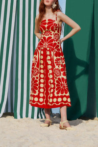 Robe midi sans manches Palermo Red en lin - Rouge
