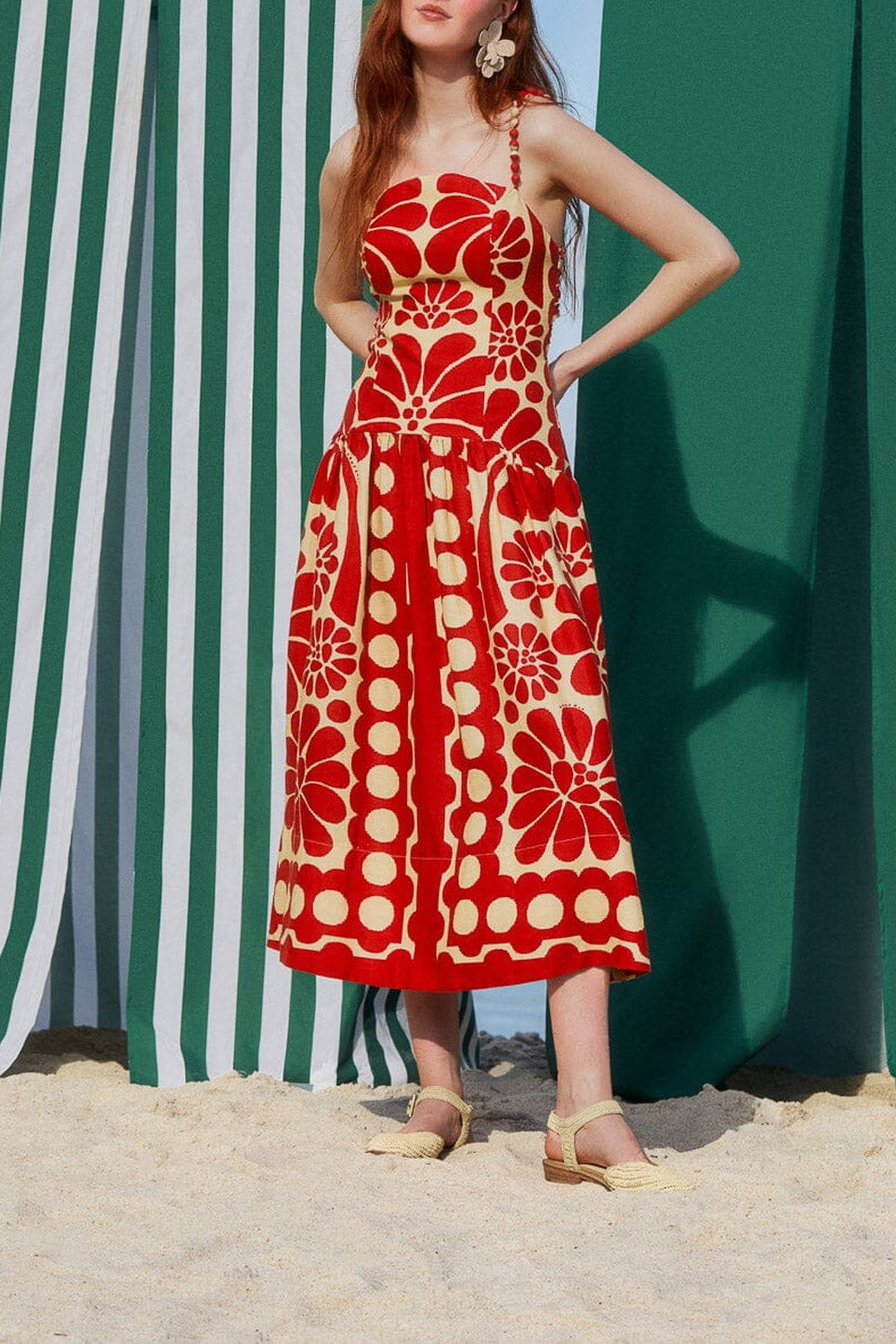 Robe midi sans manches Palermo Red en lin - Rouge