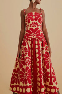 Robe midi sans manches Palermo Red en lin - Rouge