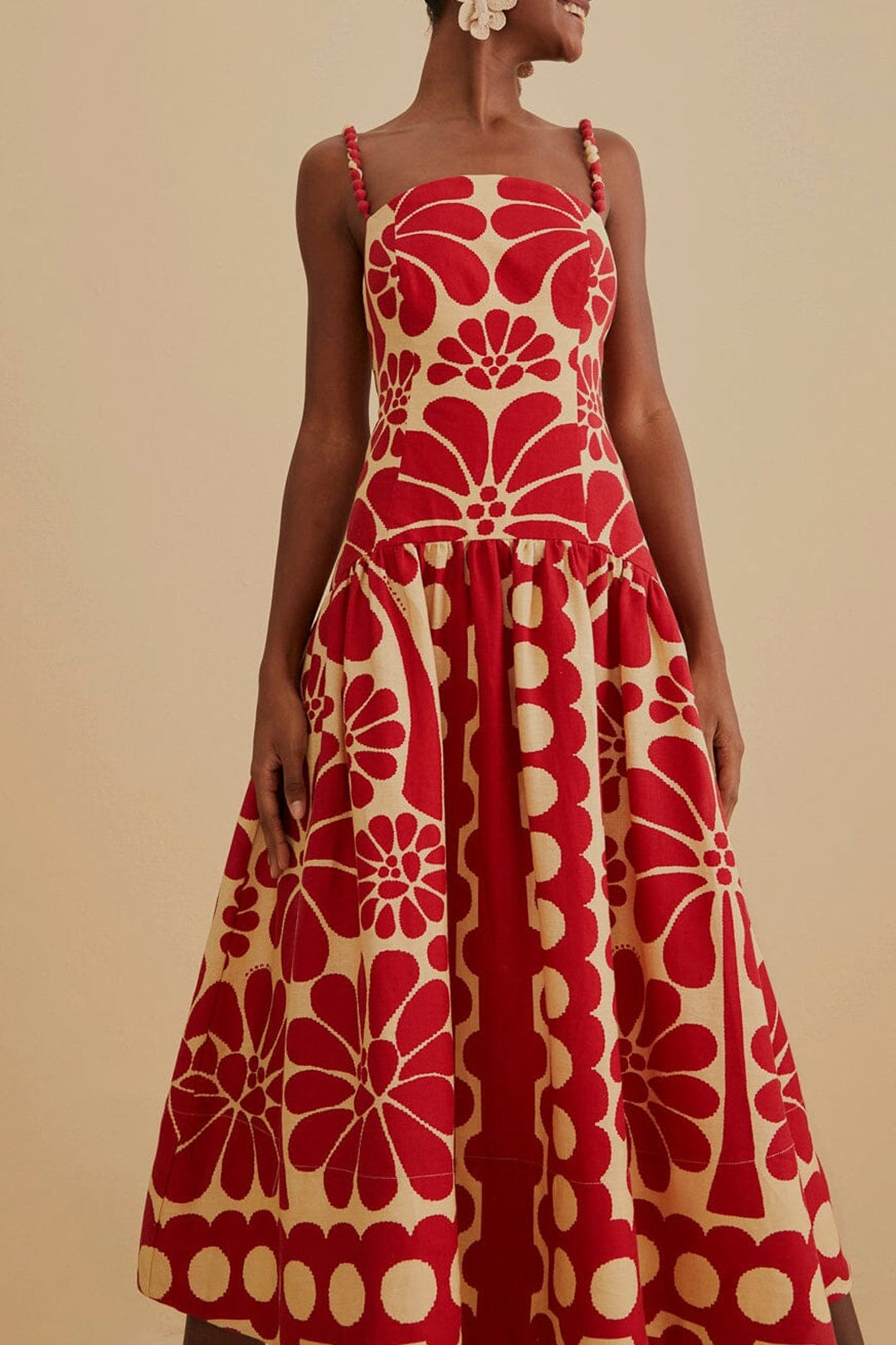 Robe midi sans manches Palermo Red en lin - Rouge