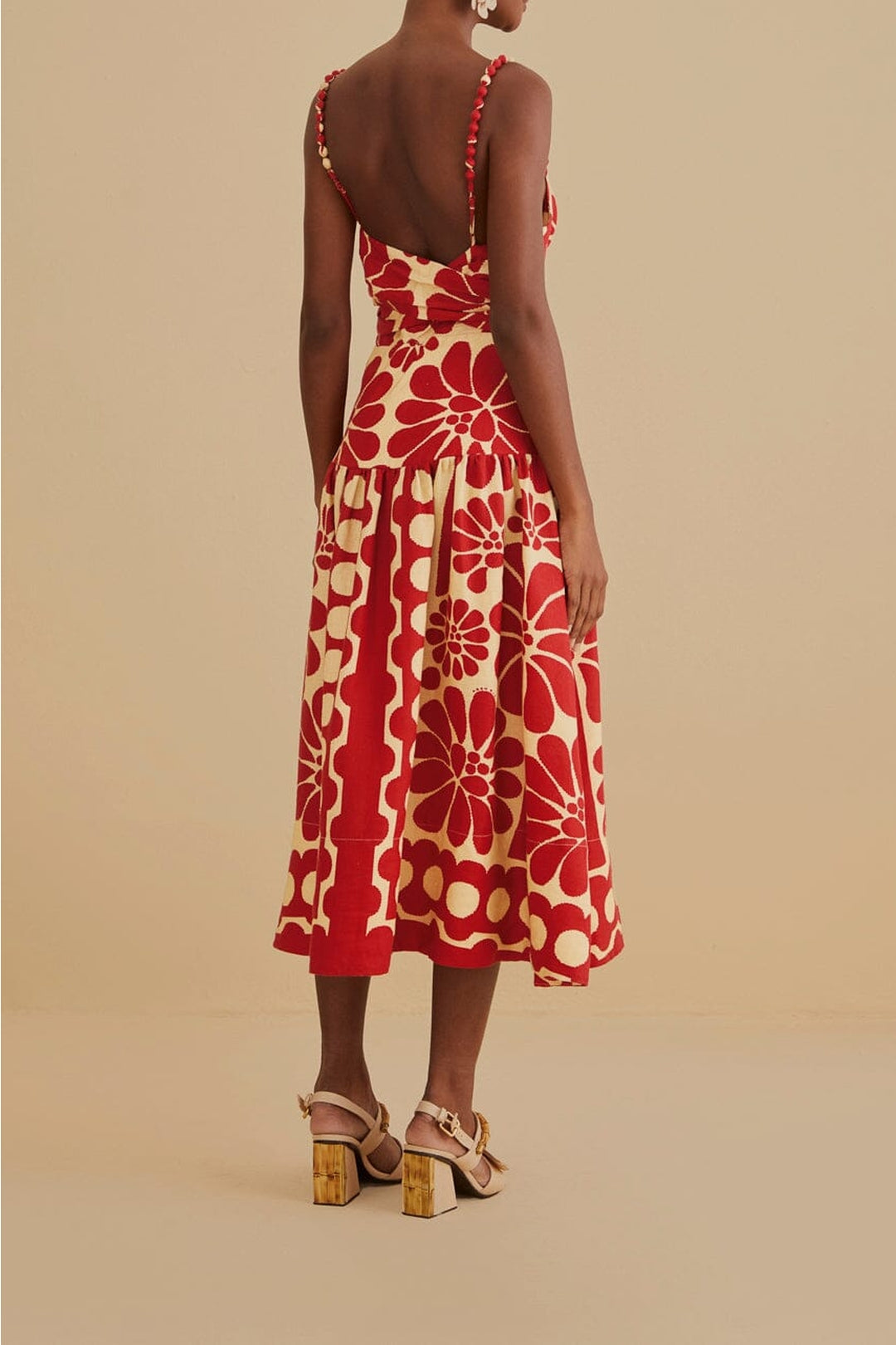 Robe midi sans manches Palermo Red en lin - Rouge