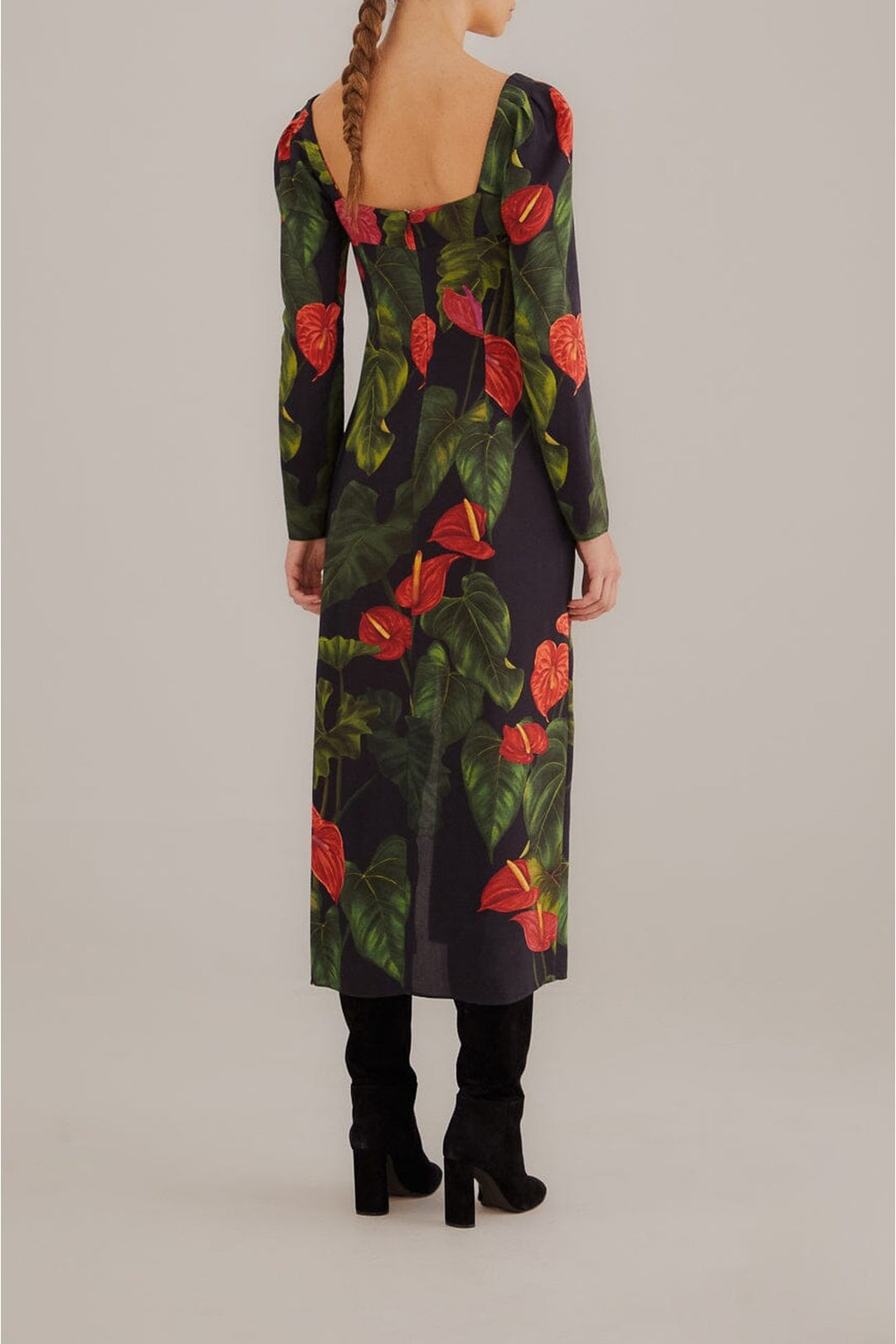 Robe midi fendue Anthurium - Noir